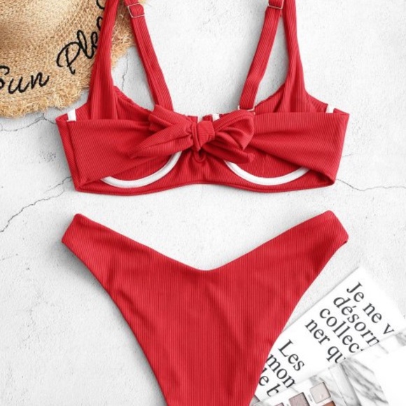 Red Ribbed Bikini - Picture 3 of 3